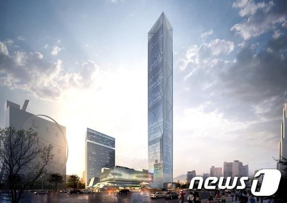 본문 이미지 - 서울 삼성동 아셈타워 쪽에서 조망한 현대차그룹 GBC 조감도.(현대차그룹 제공) ⓒ News1
