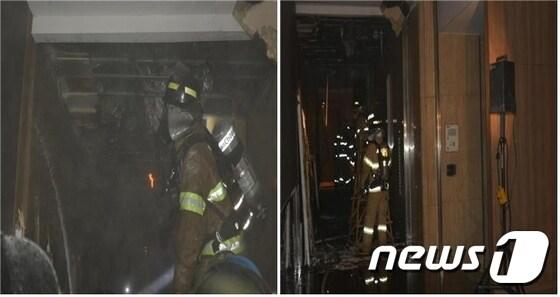 본문 이미지 - 서울 강남 라마다호텔 지하 사우나실 화재 현장 사진. (강남소방서 제공)  ⓒ News1
