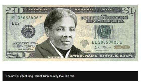 본문 이미지 - 미국 20달러 지폐에 흑인 여성 인권운동가 해리엇 터브먼을 합성한 모습. (BBC 캡처) ⓒ 뉴스1