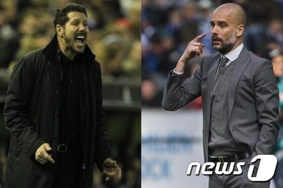 본문 이미지 - 디에고 시메오네 아틀레티코 마드리드 감독(왼쪽)과 펩 과르디올라 바이에른 뮌헨 감독. ⓒ AFP=News1