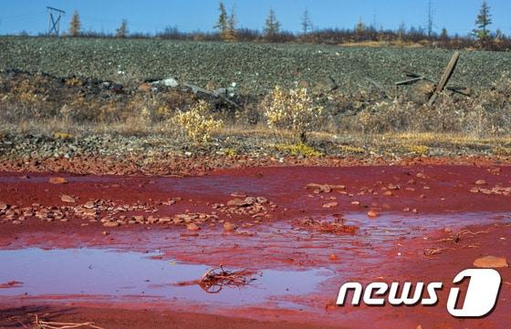 본문 이미지 - 지난 8일 촬영된 러시아 북부 노릴스크에 위치한 달디칸 강. ⓒ AFP=뉴스1