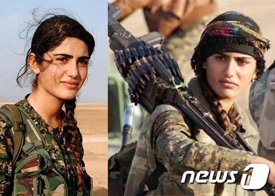 본문 이미지 - '쿠르드족 여전사 안젤리나 졸리'로 알려진 아시아 라마잔 안타르(22)가 1일 시리아 북부 자라블루스에서 이슬람국가(IS)와 교전 중 숨진 것으로 전해졌다. ⓒ News1