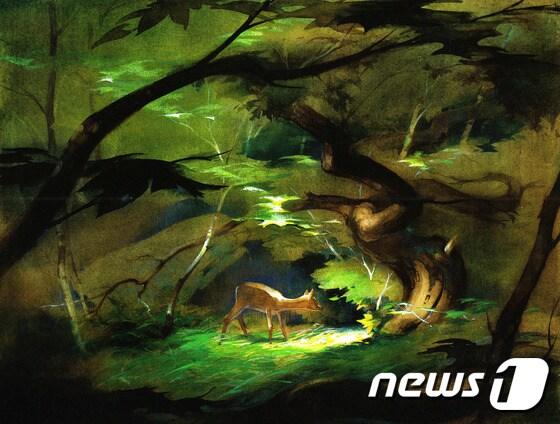 본문 이미지 - 타이러스웡(Tyrus Wong)이 그린 '밤비'. 이 그림은 디즈니 애니메이션 '밤비'의 컨셉이 됐다. ⓒ News1