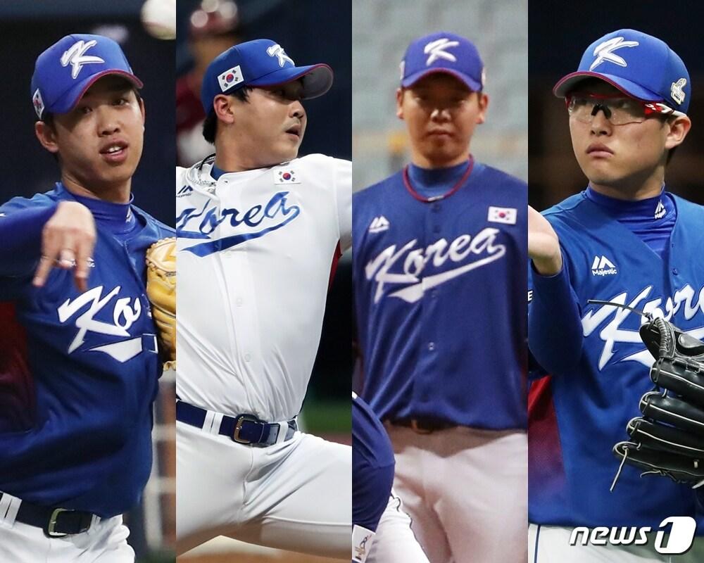 본문 이미지 - 경북고등학교 출신 야구 대표팀 4인방. 왼쪽부터 임기영, 김윤동, 김명신, 박세웅. ⓒ News1