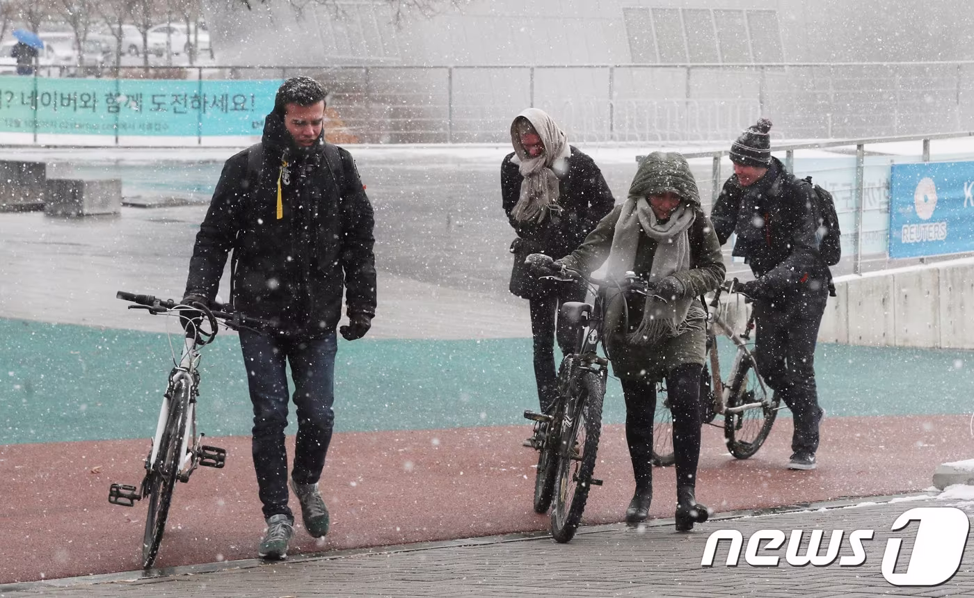 3일 대전·충남은 오전부터 서해안 지역에 1㎝ 미만의 눈이 내릴 것으로 예보됐다. 대전 유성구 카이스트 교내에 눈이 내리고 있다. /뉴스1 ⓒ News1