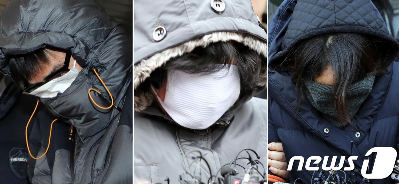 본문 이미지 - 고준희양의 시신을 유기한 혐의로 30일과 31일에 걸쳐 친부, 내연녀, 내연녀 어머니가 모두 구속됐다. 왼쪽부터 30일 구속된 친부 고모씨(36), 내연녀 어머니 김모씨(61), 31일 구속된 내연녀 이모씨(35).2017.12.31/뉴스1 ⓒ News1 문요한 기자