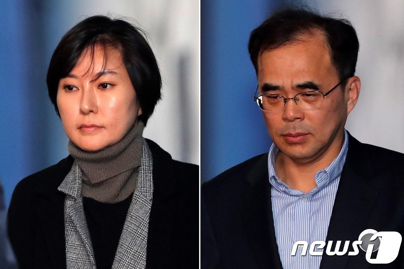 본문 이미지 - 삼성 등 대기업에 한국동계스포츠영재센터(영재센터) 후원금을 부당하게 강요한 혐의로 재판에 넘겨진 장시호씨(왼쪽)와 김종 전 문체부 차관이 6일 오후 서울 서초구 서울중앙지법에서 열린 1심 선고 공판을 마친 후 호송차로 향하고 있다. 이날 법원은 장씨와 김 전 차관에게 각각 징역 2년 6월과 징역 3년을 선고했다. 2017.12.6/뉴스1 ⓒ News1 박지혜 기자