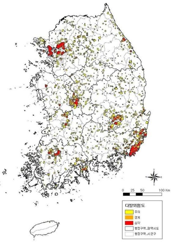 본문 이미지 -  ‘전국 산불다발위험지도’ ⓒ News1