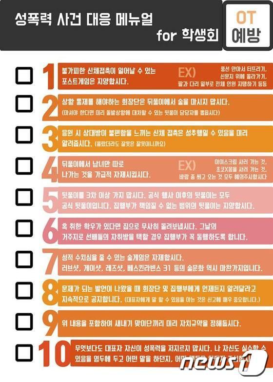 본문 이미지 - 연세대 총학생회가 배포한 성폭력 대응 매뉴얼ⓒ News1