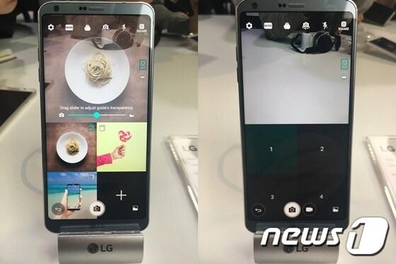 본문 이미지 - 18대9 화면 비율의 '풀비전 디스플레이'를 탑재한 LG전자 차기 전략 스마트폰 'LG G6'는 매치샷, 가이드샷 등의 다양한 카메라 기능을 제공하는 것이 특징이다. 사진 왼쪽은 가이드샷, 오른쪽은 매치샷 실행 화면. 2017.2.26/뉴스1 ⓒ News1