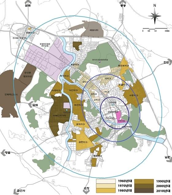 본문 이미지 - 전주시 도시공간 구조변화(1960~2010년대)/뉴스1 DB