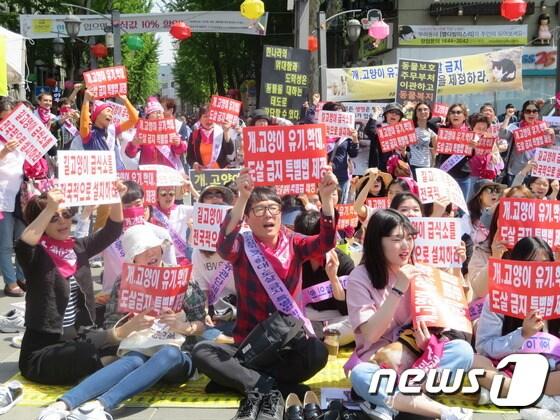 본문 이미지 - 동물유관단체대표자협의회(이하 동단협)는 29일 오후 서울 종로구 인사동 북인사마당에서 '동물생명권 존중을 위한 시민문화제'를 개최하고 개·고양이 유기, 학대, 도살 금지 특별법 제정 등을 촉구했다.ⓒ News1