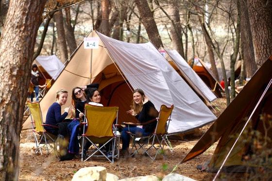 본문 이미지 - 평창의 솔섬오토캠핑장에서 캠핑을 즐기는 외국인 관광객의 모습(한국관광공사 제공) 