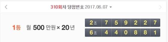 본문 이미지 - 310회 연금복권 당첨번호ⓒ News1