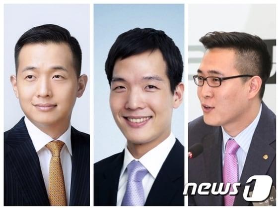본문 이미지 - 김승연 한화그룹 회장의 아들 삼형제는 에이치솔루션 지분 100%를 보유해 한화S&C를 간접지배하고 있다.  장남 김동관 한화큐셀 전무(왼쪽), 차남 김동원 한화생명 상무(가운데), 삼남 김동선씨. ⓒ News1