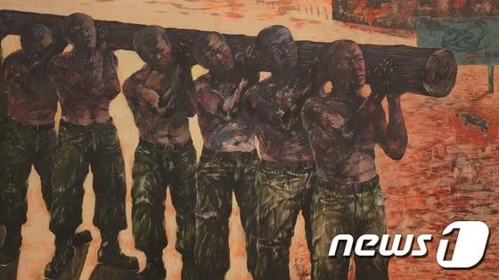 본문 이미지 - 삼청교육대 Samcheong Recruit Training Center, 1987, 캔버스에 유채 Oil on canvas, 130x230cm (학고재갤러리 제공) ⓒ News1