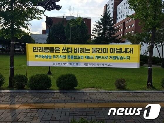 본문 이미지 - 동물보호시민단체 카라(대표 임순례)는 수도권 지역 9개 대학 동아리들과 함께 '반려동물 유기방지 캠페인'을 벌이고 있다.(사진 카라 제공)ⓒ News1