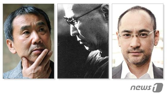 본문 이미지 - 무라카미 하루키(왼쪽부터), 마루야마 겐지, 요시다 슈이치.(히가시노 게이고는 자신의 얼굴 노출을 꺼려 빠졌다.)ⓒ 사진제공은 순서대로 AFP PHOTO/IVAN GIMENEZ / TASQUETS EDITORES, 이문재, Rie Odawara.