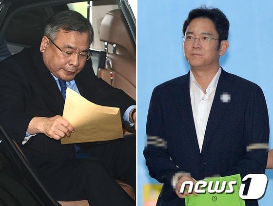 본문 이미지 - 박영수 특별검사(왼쪽)가 이재용 삼성전자 부회장에게 징역 12년을 구형했다. 2017.8.7/뉴스1 ⓒ News1 신웅수 기자
