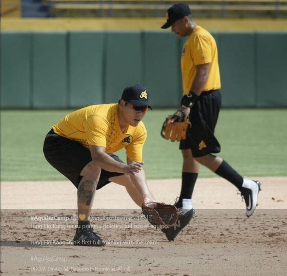 본문 이미지 - 도미니카 공화국 아길라스에서 뛰게 된 강정호. (아길라스 구단 SNS). ⓒ News1