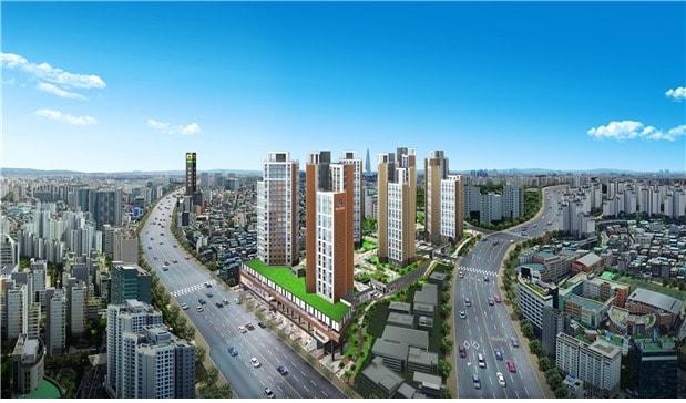 본문 이미지 - 반도건설이 서울 중심에 첫선을 보이는 공공지원 민간임대아파트 “신당 파인힐 하나유보라” 조감도/자료제공=반도건설ⓒ News1