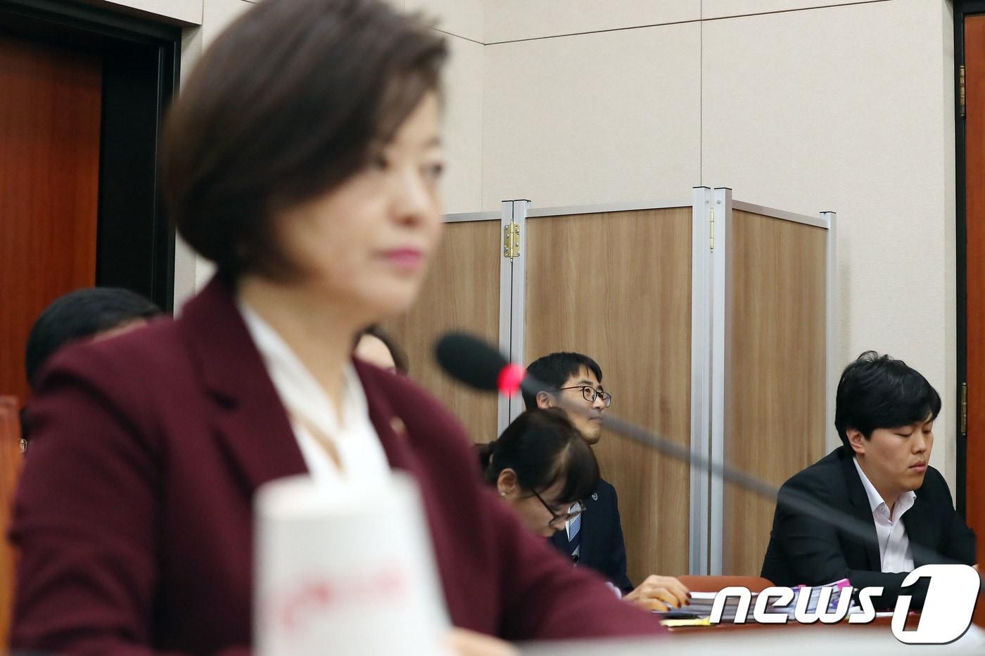 본문 이미지 - 가정폭력 피해자 유가족이 지난 10월30일 오후 서울 여의도 국회에서 열린 여성가족위원회의 여성가족부에 대한 종합감사에서 가림막 뒤에서 증언을 기다리고 있다. /뉴스1 ⓒ News1 임세영 기자