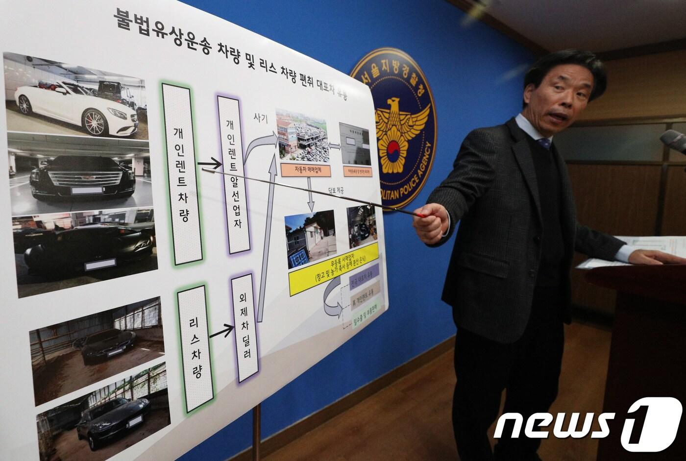 23일 오전 서울 종로구 서울지방경찰청에서 전창일 강력범죄수사팀장이 130억원대 기업형 외제 대포차 유통조직을 검거 브리핑을 하고 있다. 2018.11.23/뉴스1 ⓒ News1 신웅수 기자