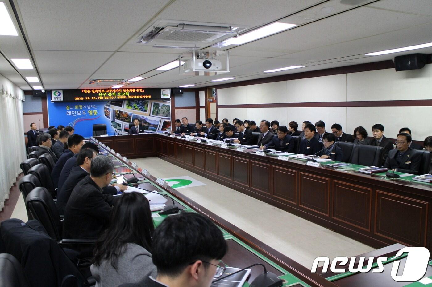 본문 이미지 - 지난 10일 충북 영동군청 상황실에서 일라이트 상용화를 위한 실증연구 용역 보고회가 열리고 있다.(영동군 제공).2018.12.11ⓒ News1