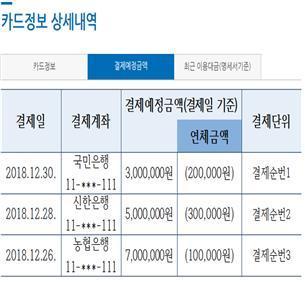 본문 이미지 - '내 카드 한눈에' 조회화면. (금융감독원 제공) ⓒ News1