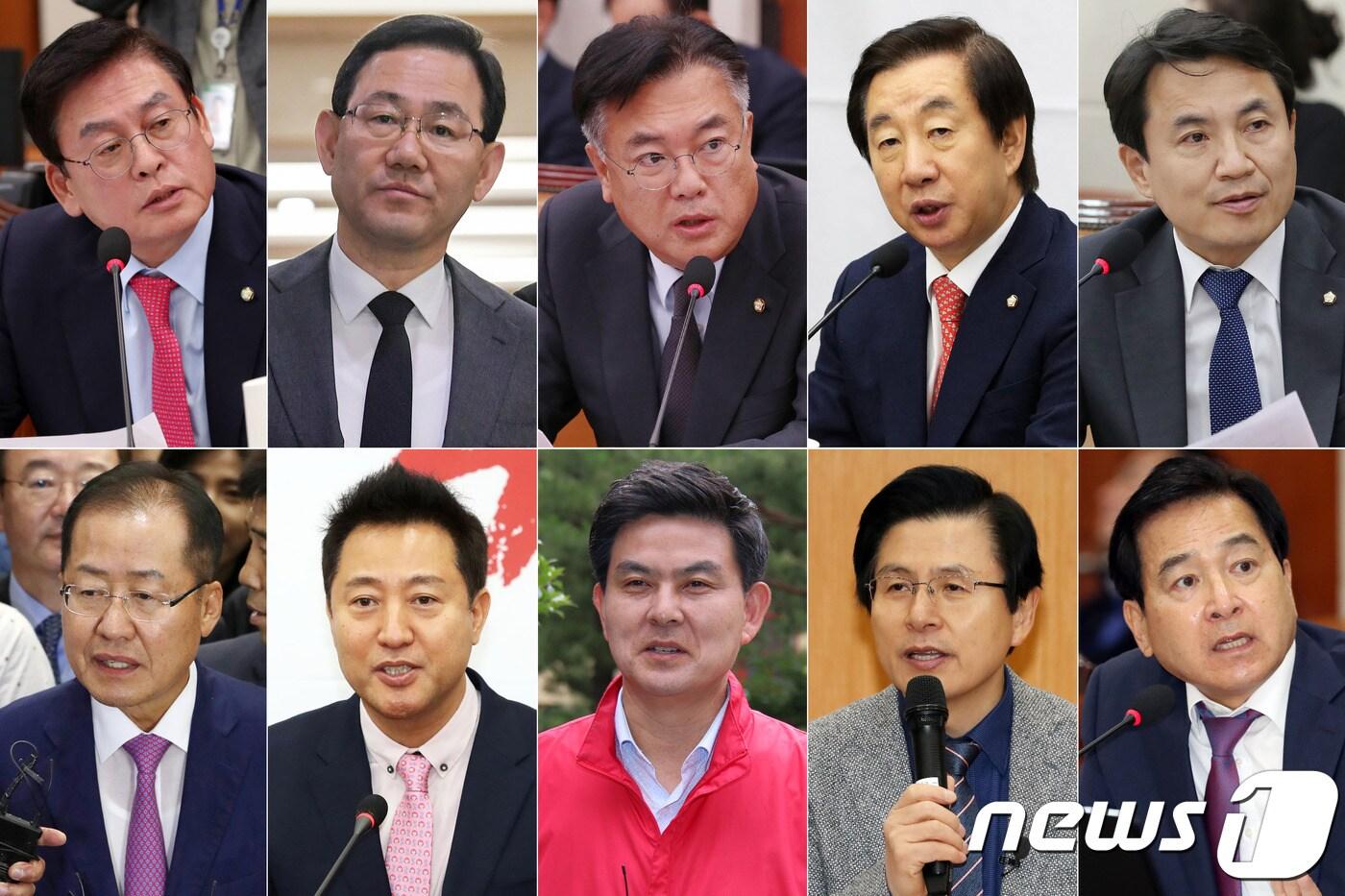 본문 이미지 - 자유한국당 전당대회 출마가 거론되는 인물들. 정우택, 주호영, 정진석, 김성태, 김진태 의원(윗줄 왼쪽부터)과 홍준표 전 대표, 오세훈 전 서울시장, 김태호 전 경남도지사, 황교안 전 국무총리, 심재철 의원.(아랫줄 왼쪽부터) ⓒ News1