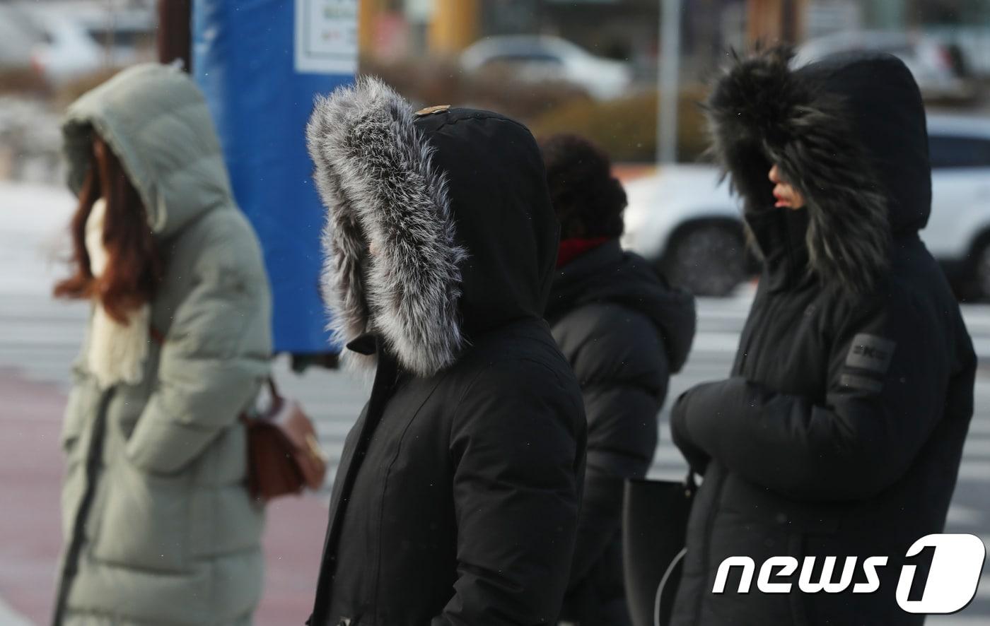 대전 서구 한 횡단보도에서 시민들이 두꺼운 외투로 중무장 한채 신호를 기다리고 있다. /뉴스1 ⓒ News1