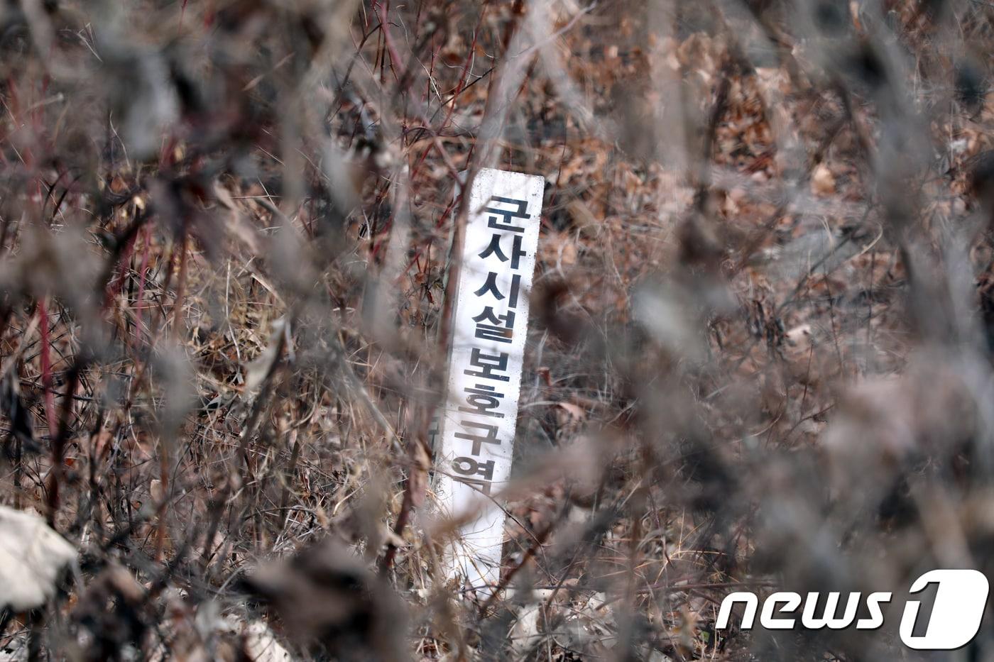 본문 이미지 - 강원 화천군 하남면 거례리의 한 야산에 '군사시설보호구역' 말뚝이 박혀져 있다. (자료사진)/뉴스1 DB