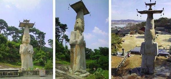 본문 이미지 - 논산 관촉사 석조미륵보살입상(왼쪽부터 정면 옆면 뒷면). 문화재청 제공