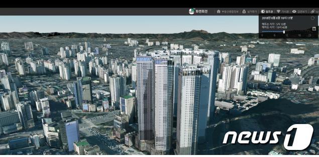 본문 이미지 - 대구 3D지도 모습. 건물의 일조권과 조망권, 표고, 면적, 경사도 등을 3차원으로 볼 수 있다.(대구시 제공)ⓒ News1