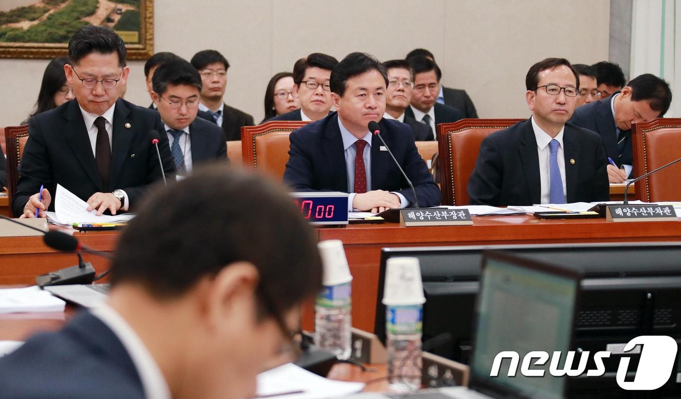 본문 이미지 - 김영춘 해양수산부 장관이 28일 서울 여의도 국회에서 열린 농림축산식품해양수산위원회 전체회의에서 의원들의 질의를 경청하고 있다. 2018.2.28/뉴스1 ⓒ News1 이동원 기자