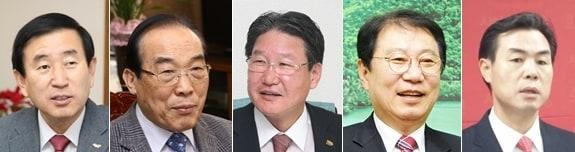 본문 이미지 - 자유한국당 공천을 확정 지은 조길형 충주시장, 정상혁 보은군수, 박세복 영동군수, 송인헌 괴산군수 출마예정자, 김종필 진천군수 출마예정자.ⓒ News1 D.B