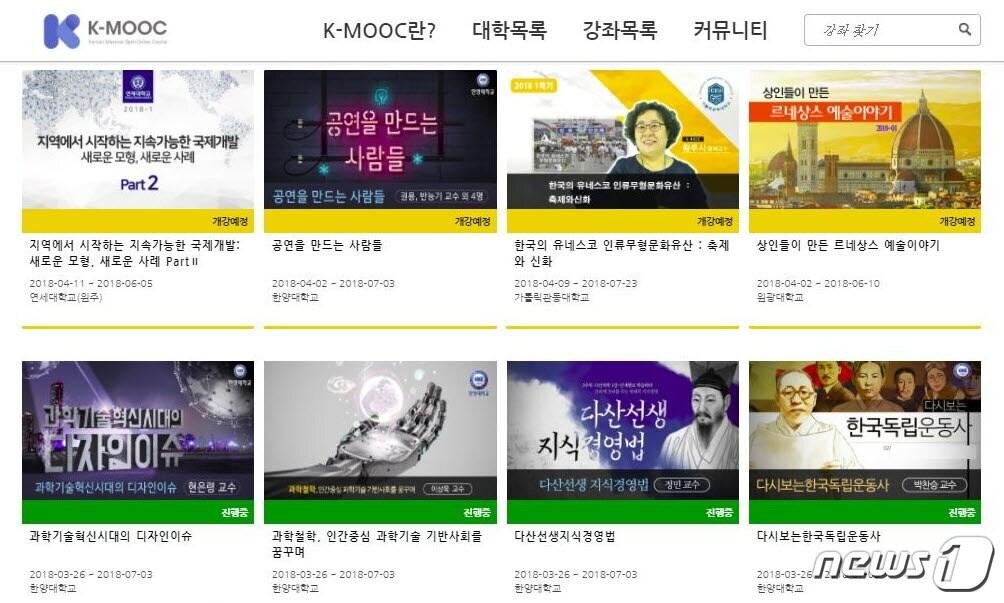 본문 이미지 - 한국형 온라인 공개강좌(K-MOOC) 홈페이지 화면 캡처. ⓒ News1