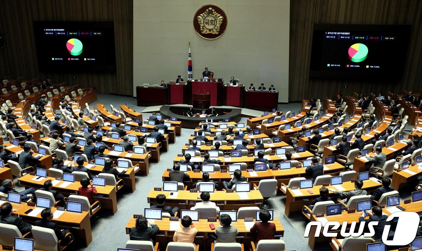 본문 이미지 - 5일 오후 국회 본회의장에서 열린 제357회 국회(임시회) 제1차 본회의에서 공직선거법 일부개정법률안이 가결되고 있다. 2018.3.5/뉴스1 ⓒ News1 박정호 기자