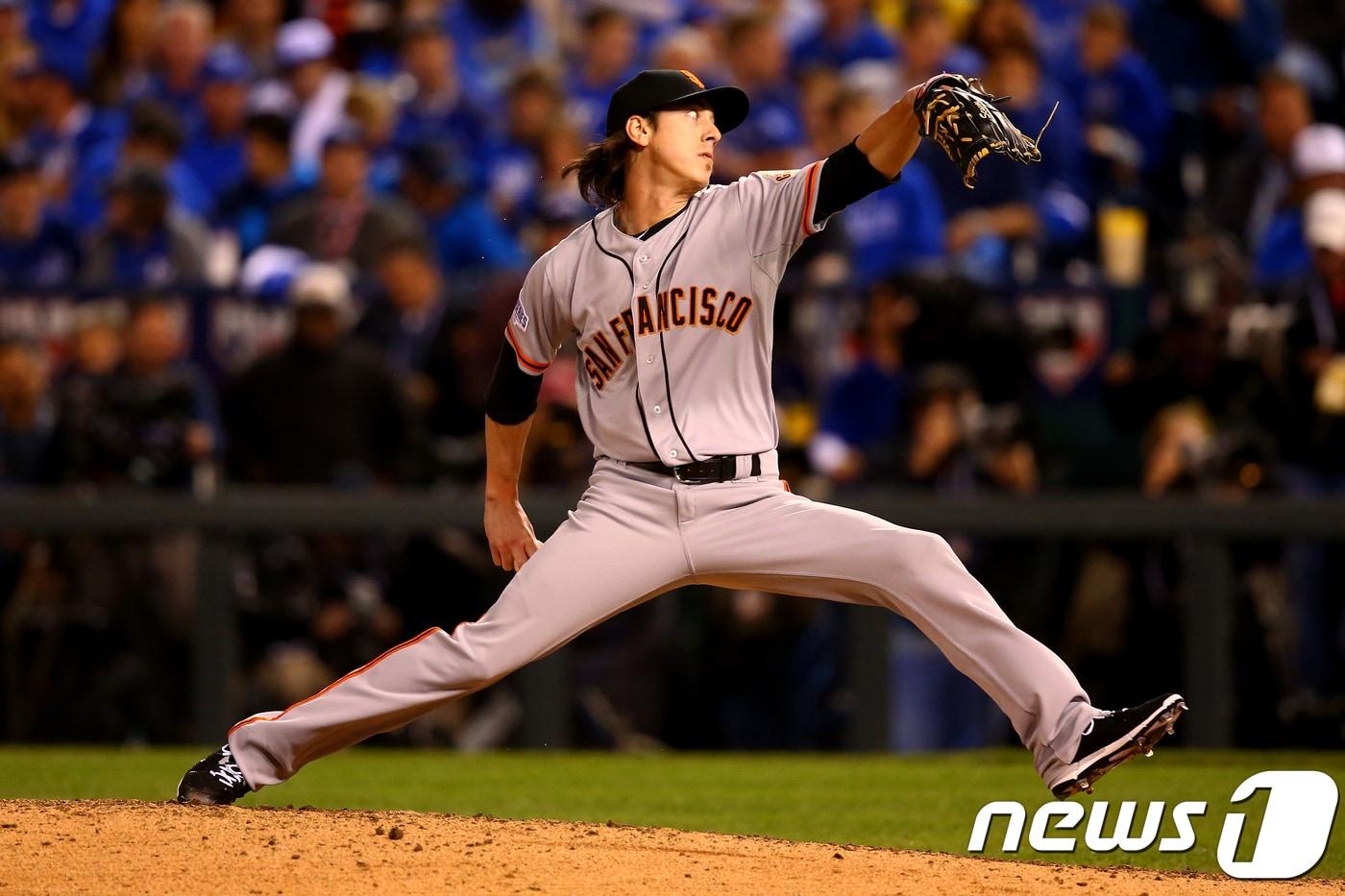 2014년 샌프란시스코 자이언츠와 캔자스 시티의 월드시리즈에 등판한 킴 린스컴(33).ⓒAFP=News1