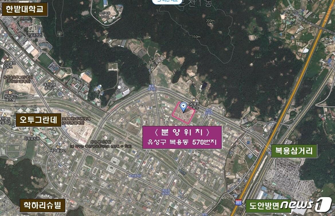 본문 이미지 - 대전 유성구 복용동 공동체 텃밭인 '공영도시농업농장' 위치도.ⓒ News1