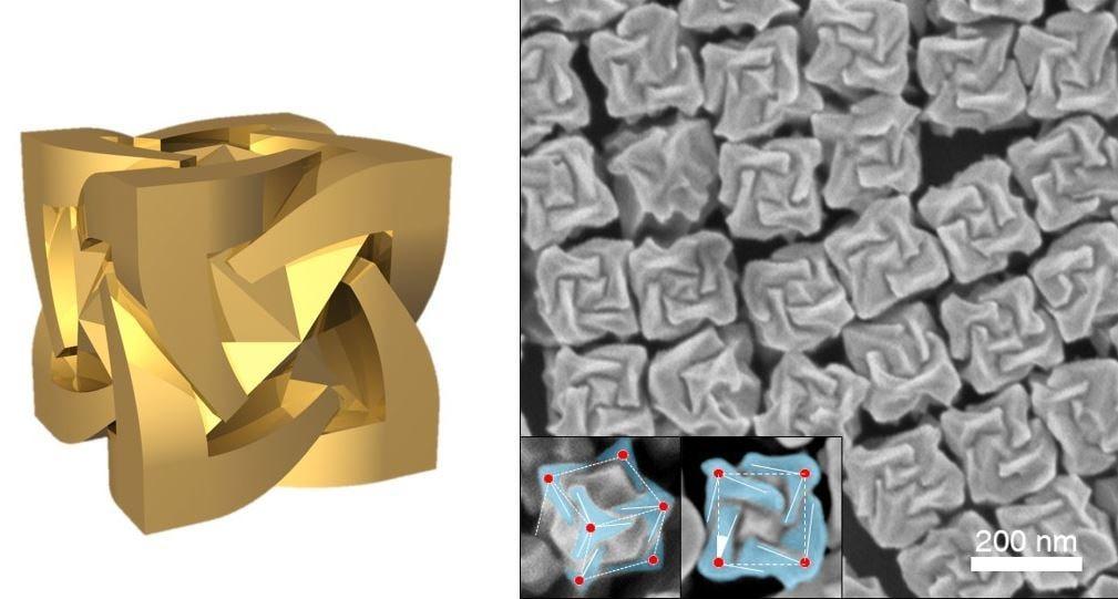 본문 이미지 - 연구진이 최초로 개발한 거울 대칭상의 금 나노 기하구조.(서울대학교 공과대학 제공)./ⓒ News1