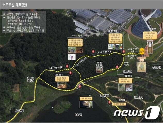 본문 이미지 - 충남 서천군 용화실못 일대에 조성될 '소로우의 길' 계획안.(국립생태원 제공) ⓒ News1