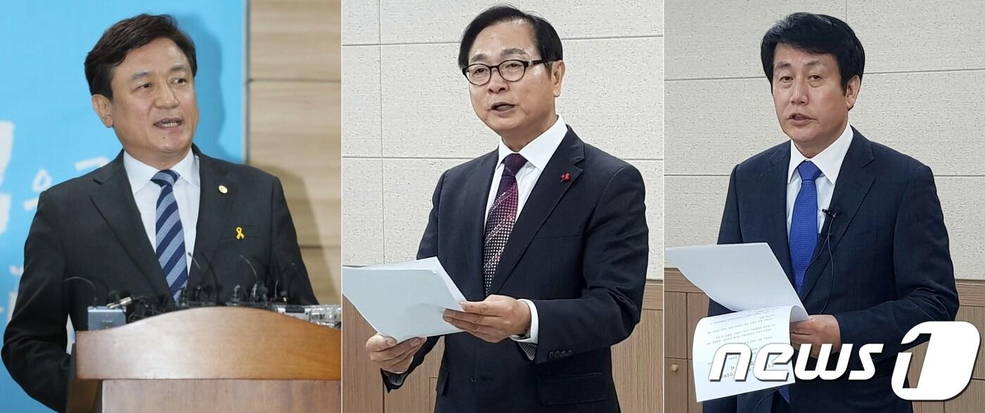 본문 이미지 - 사진 왼쪽부터 6·13지방선거 충북교육감에 출하한 김병우 예비후보, 심의보 예비후보, 황신모 예비후보.2018.4.30/뉴스1ⓒ News1 엄기찬 기자