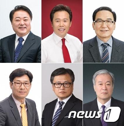 본문 이미지 - 6·13지방선거 청주시장 출마자. 윗줄 왼쪽부터 시계방향 순으로 민주당 한범덕 전 시장, 한국당 황영호 청주시의회 의장, 바른미래당 신언관 전 도당위원장, 무소속 한기수 예비후보, 무소속 김우택 예비후보, 정의당 정세영 충북도당위원장.ⓒ News1 D.B
