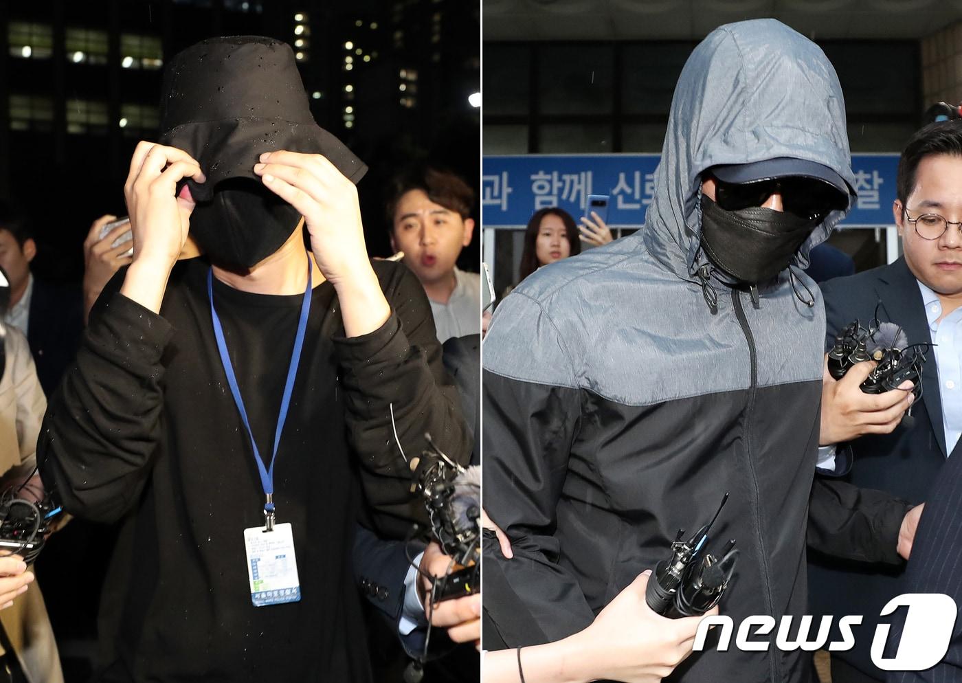 본문 이미지 - 유명 유튜버 양예원씨와 배우 지망생 이소윤씨에게 노출사진을 강요하고 성추행을 한 의혹을 받는 스튜디오 운영자 A씨와 모집책 B씨가 22일 오후 피혐의자 신분으로 조사를 마치고 서울 마포구 마포경찰서에서 나오고 있다.  2018.5.22/뉴스1 ⓒ News1 이재명 기자