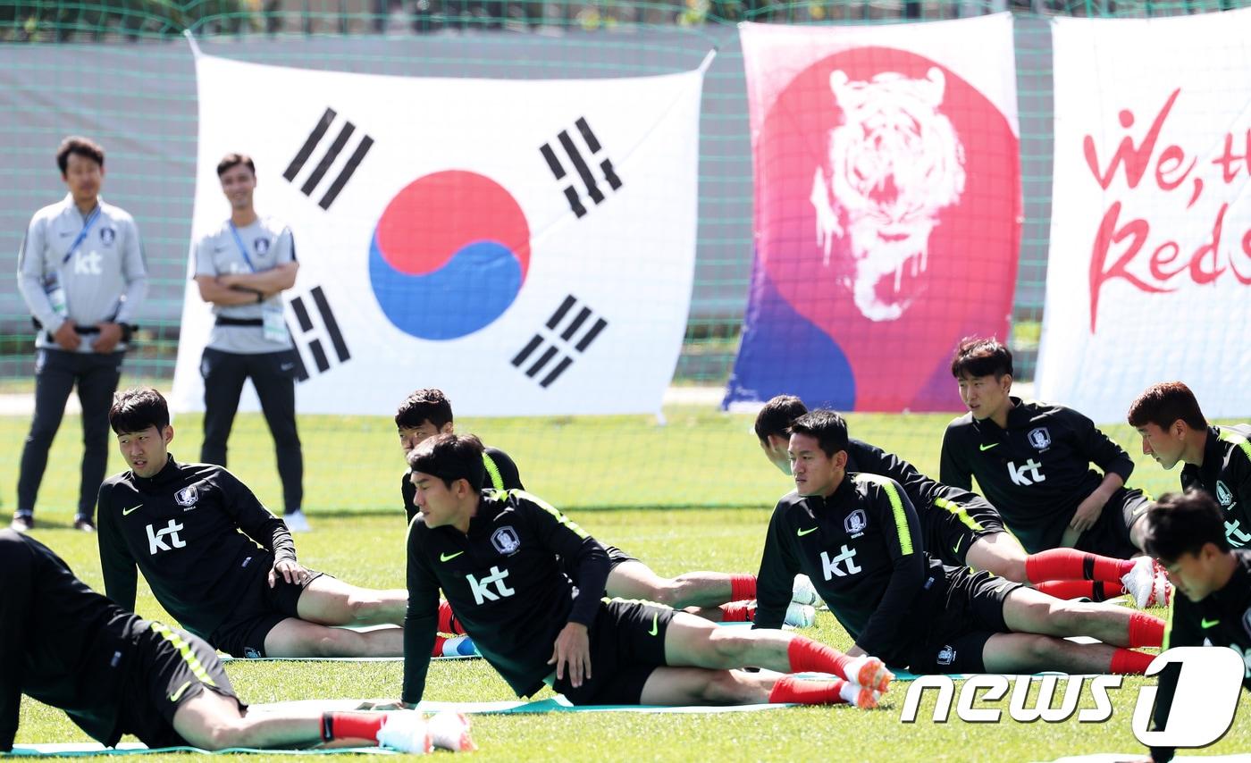 2018 러시아월드컵  베이스캠프였던 상트페테르부르크 스파르타크 스타디움에서 훈련중인 당시 대표팀. ⓒ News1 오대일 기자