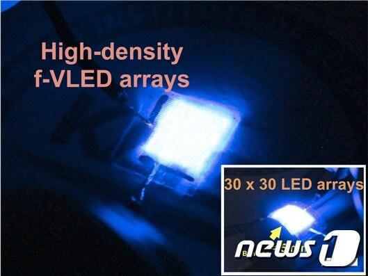 본문 이미지 - 고효율의 유연 수직형 청색 마이크로 LED 30x30 어레이(한국연구재단 제공)ⓒ News1