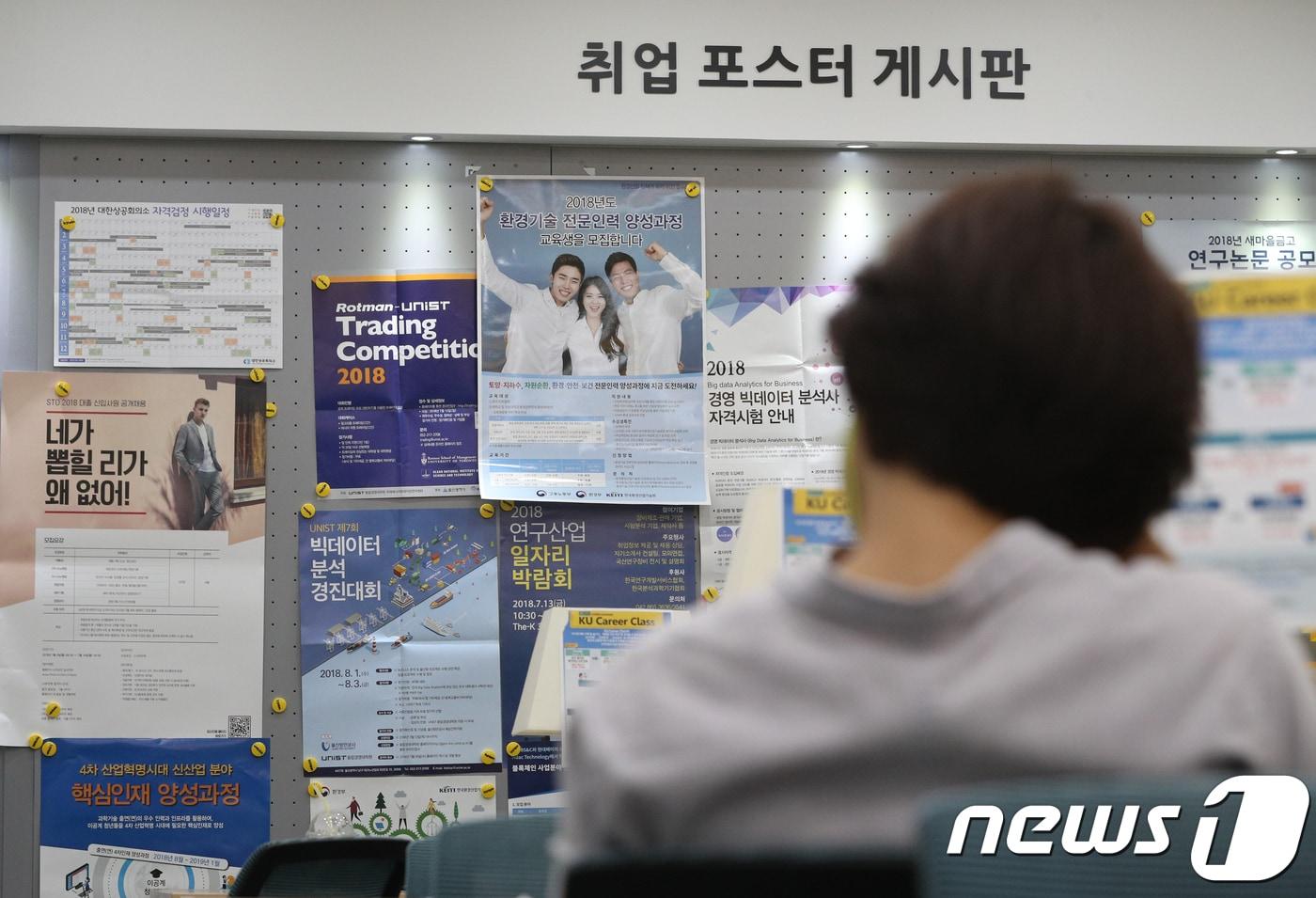 서울의 한 대학교 잡카페에서 한 학생이 취업 포스터를 보고 있다. ⓒ News1 신웅수 기자