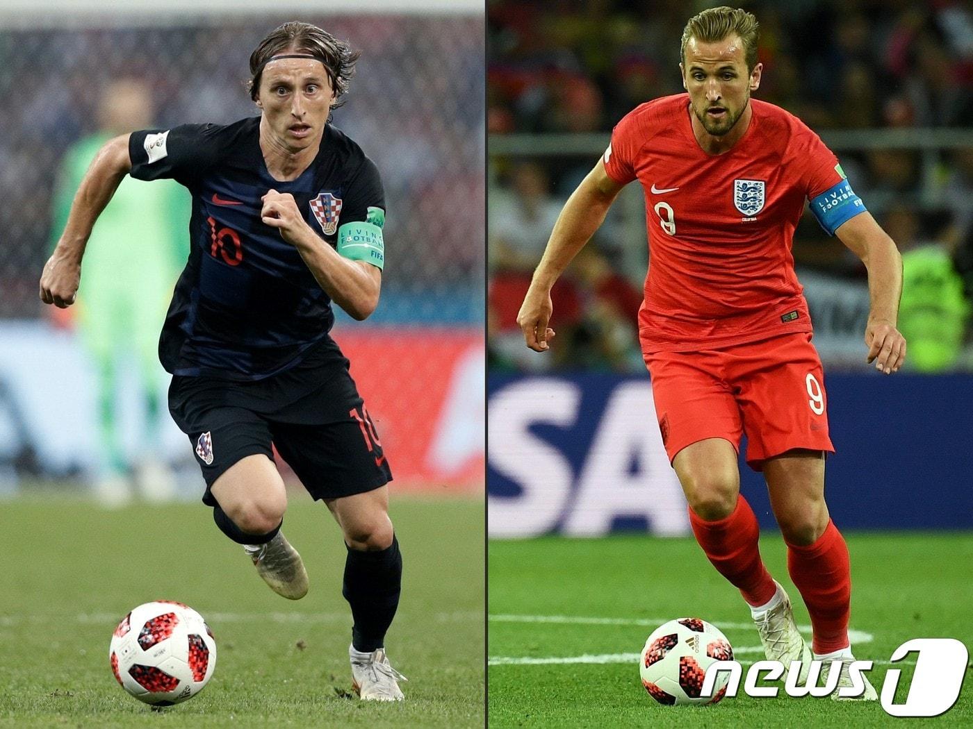 본문 이미지 - 2018 국제축구연맹(FIFA) 러시아 월드컵 결승 진출을 놓고 격돌하는 크로아티아의 주장 루카 모드리치(왼쪽)와 잉글랜드 주장 해리 케인.ⓒ AFP=News1