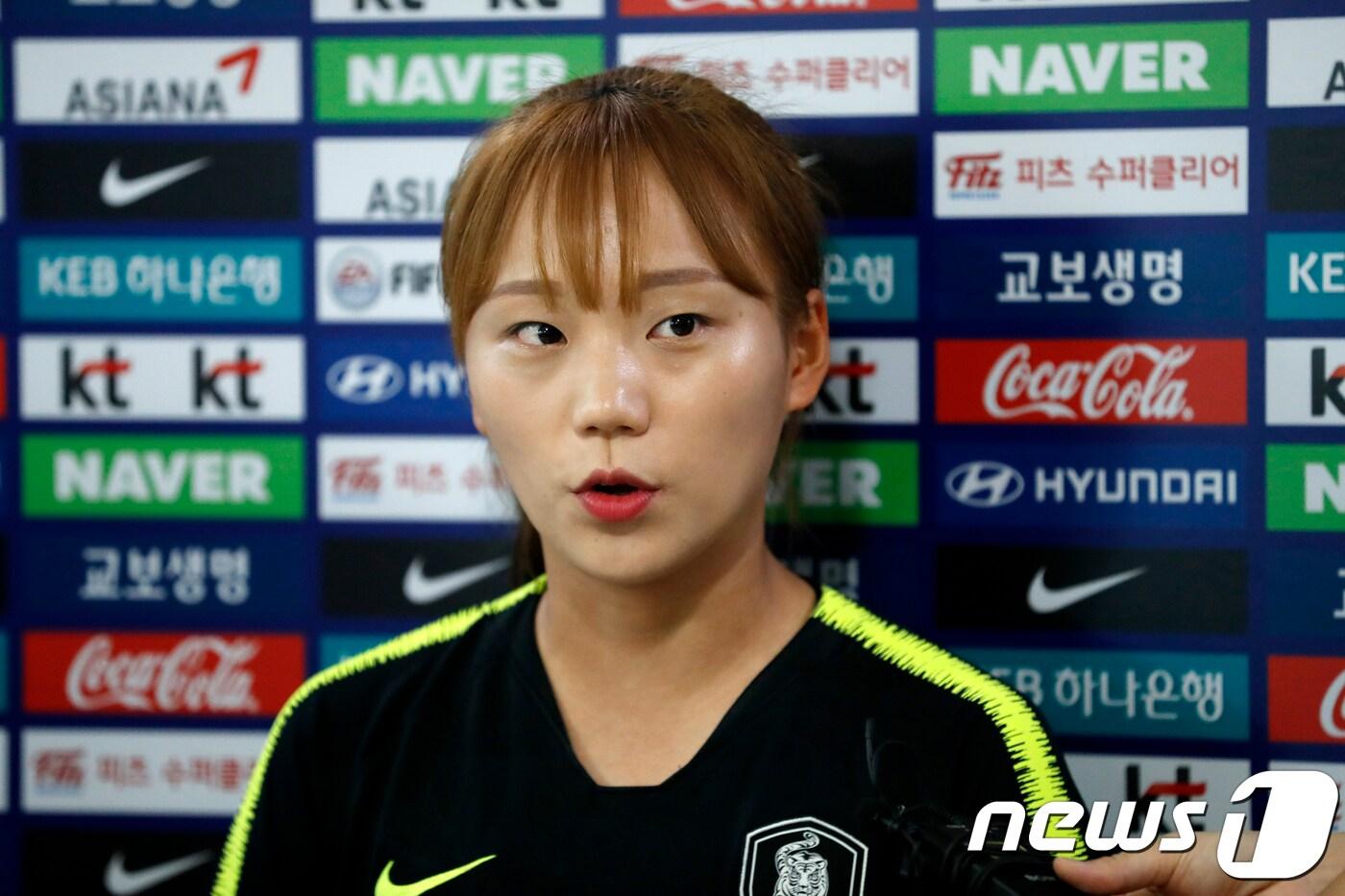 2018 자카르타·팔렘방 아시안게임에 출전하는 여자축구대표팀 장슬기가 9일 오후 경기 파주시 국가대표팀트레이닝센터(파주NFC)에서 언론 인터뷰하고 있다. 2018.8.9/뉴스1 ⓒ News1 이승배 기자